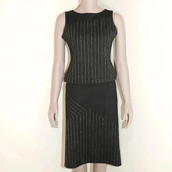 Vintage Y2K Black Striped Skirt Suit Matching Set Size Medium 90s Fall Outerwear